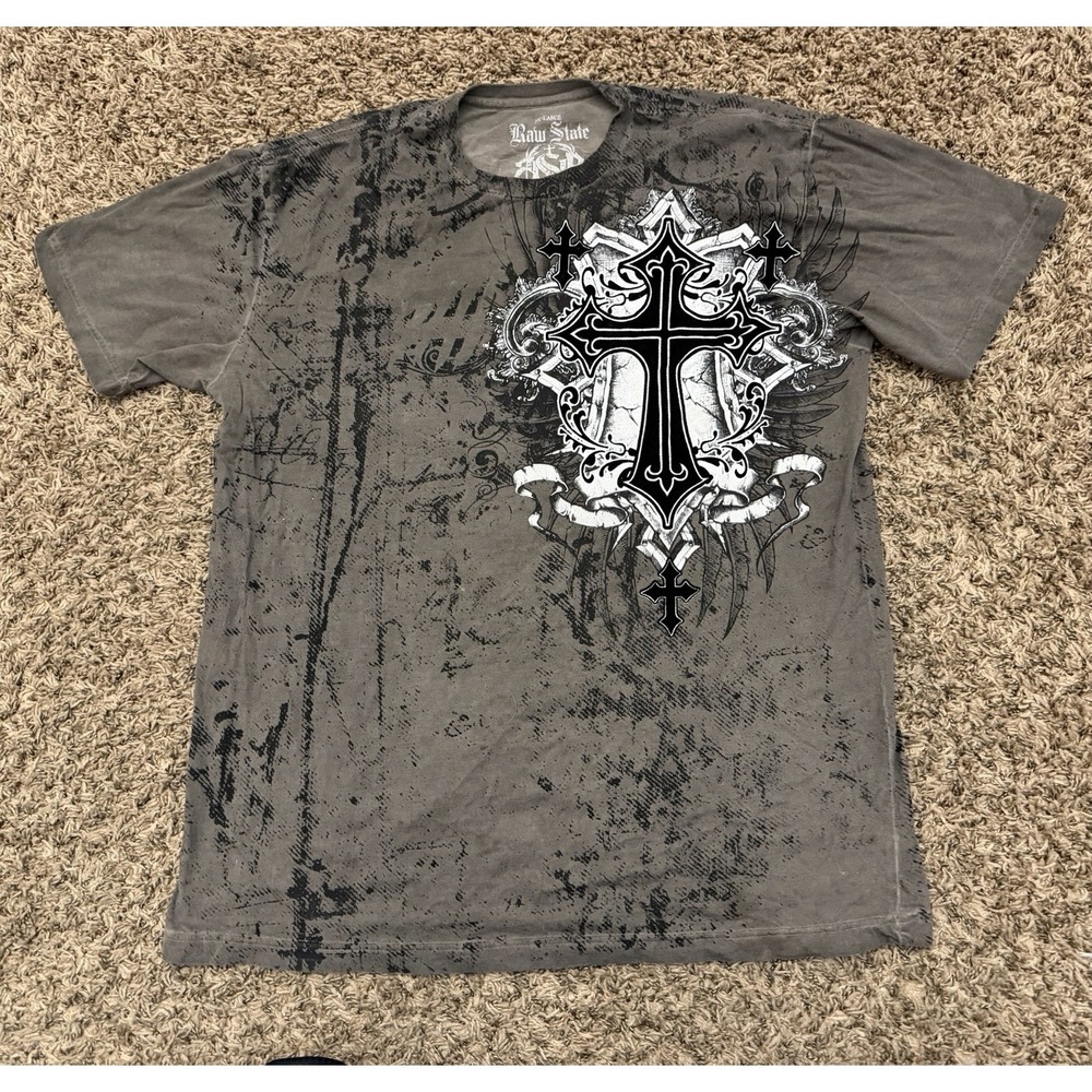 Raw State Shirt Gray Grunge Y2K Salvation Rock Metal Double Sided Mens 2XL